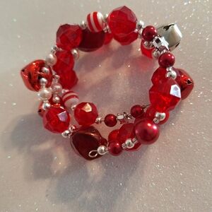 Jingle Bell Cherry Red Silver Memory Wire Unisex Bracelet NEW